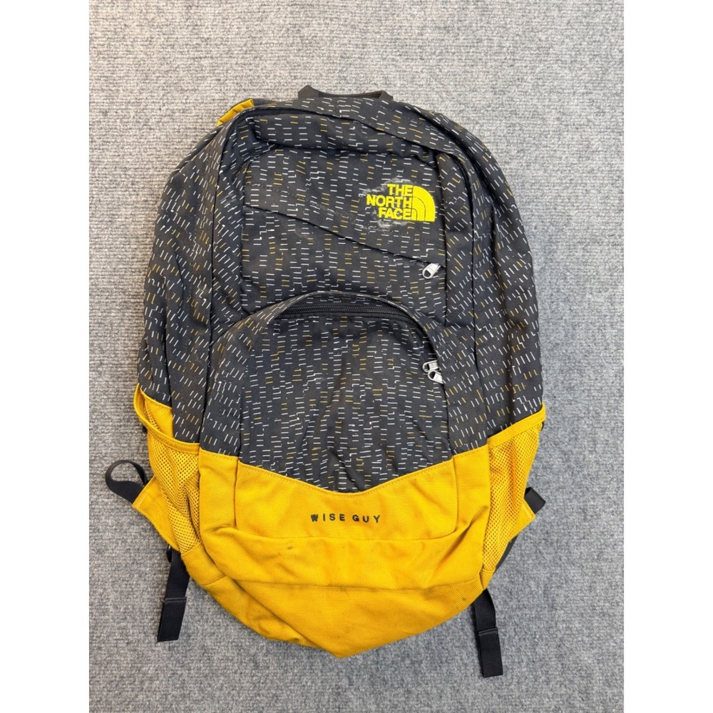 The North Face Wise Guy Backpack Black Yellow Pattern School Hiking Bag Daypack